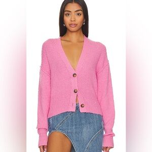 Free People Found My Friend Textured Pink Button-Down Cardigan